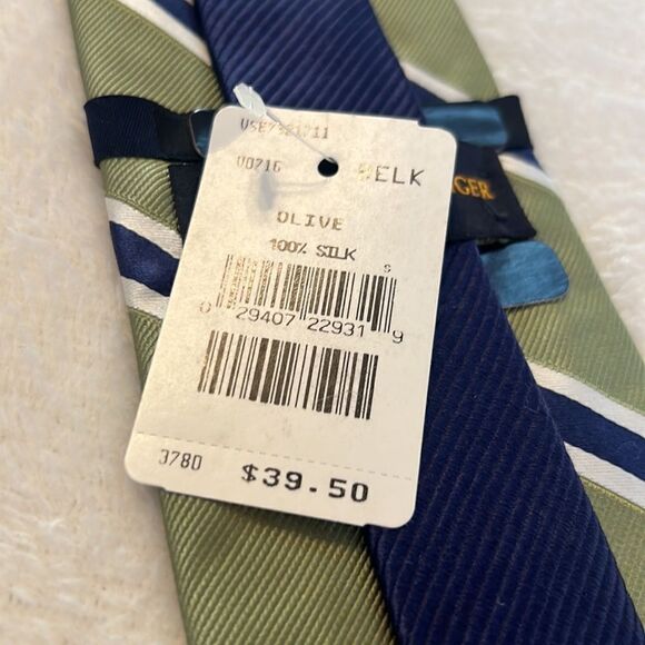 NWT Tommy Hilfiger Green with Navy & White Stripes Silk Tie - Picture 8 of 11
